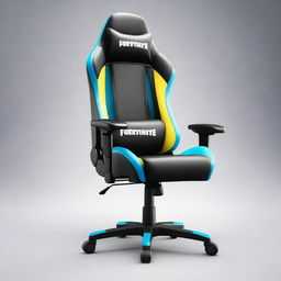 Create a crisp 32k HD product photograph featuring a gaming chair adorned with striking Fortnite-style artwork.