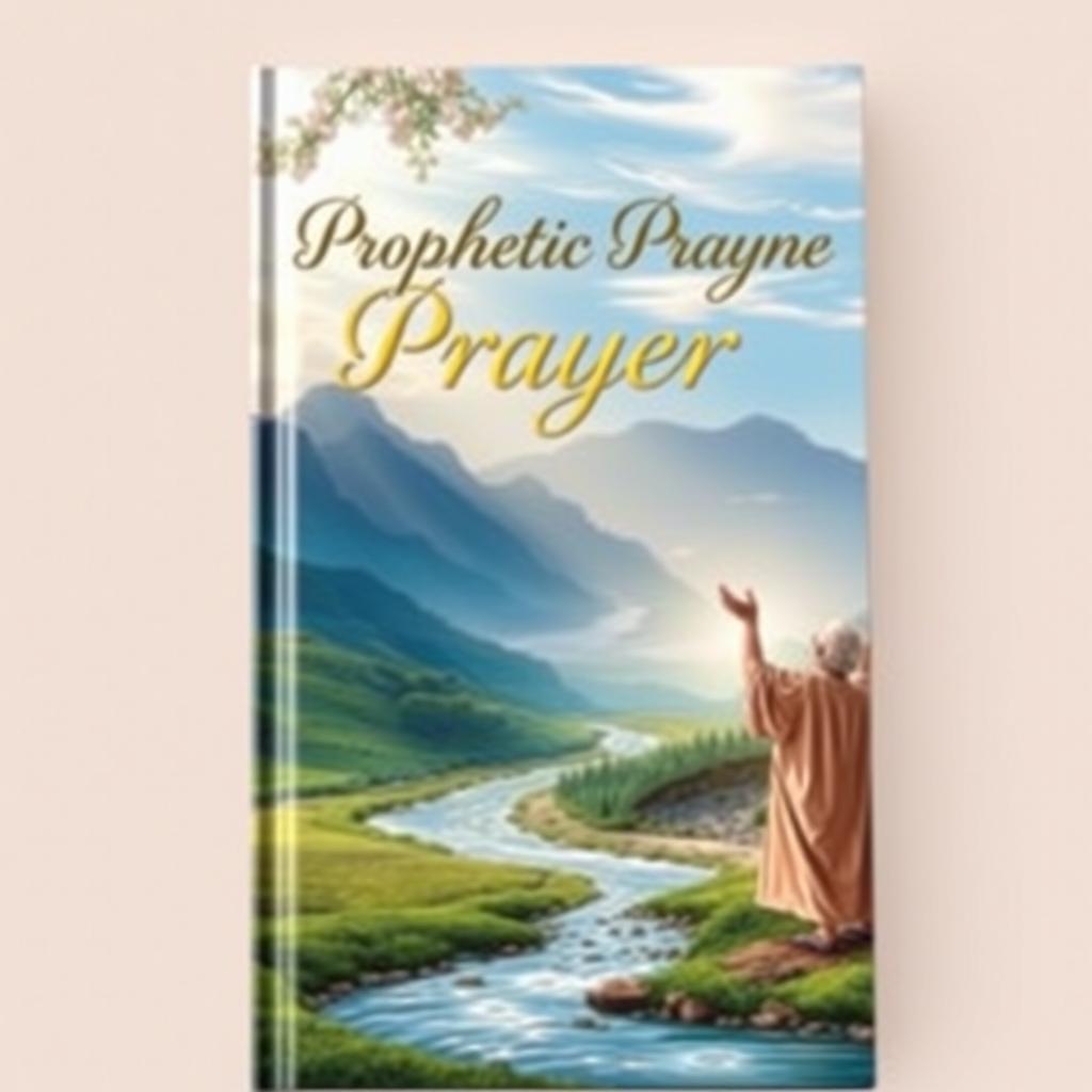 An inspiring book cover for a prophetic prayer, featuring a beautifully crafted design with a mystical landscape