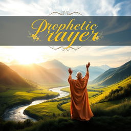 An inspiring book cover for a prophetic prayer, featuring a beautifully crafted design with a mystical landscape