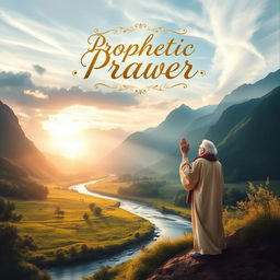 An inspiring book cover for a prophetic prayer, featuring a beautifully crafted design with a mystical landscape