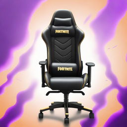 Create a crisp 32k HD product photograph featuring a gaming chair adorned with striking Fortnite-style artwork.