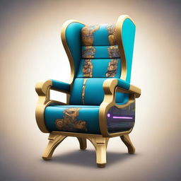 Generate an image of a gaming chair adorned with intricate Fortnite-themed illustrations.