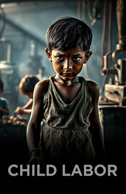 A powerful and thought-provoking image depicting the struggles of child labor in an industrial setting