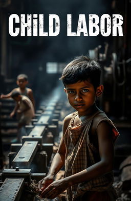 A powerful and thought-provoking image depicting the struggles of child labor in an industrial setting