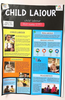 A detailed English ASL project presentation on child labour by Aditya, a 12th-grade student with roll number 2787