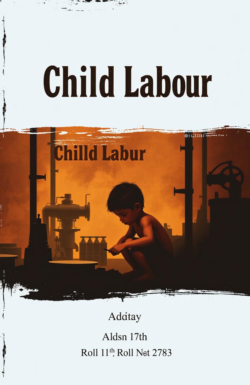 A visually striking cover design for an English ASL project on child labour, featuring symbolic imagery that represents the theme