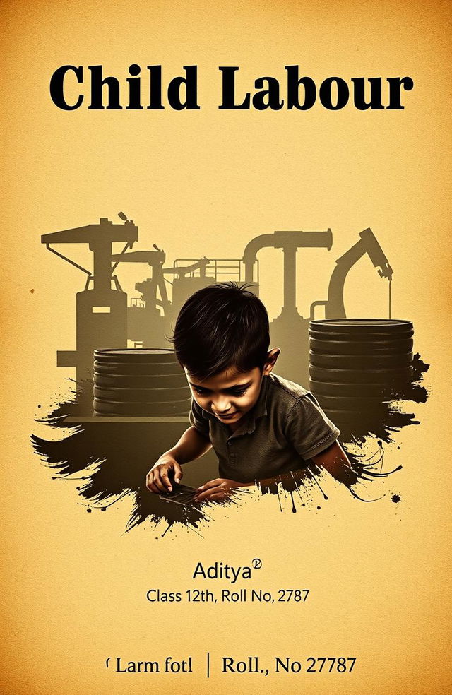 A visually striking cover design for an English ASL project on child labour, featuring symbolic imagery that represents the theme