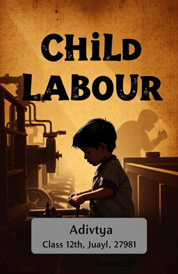 A visually striking cover design for an English ASL project on child labour, featuring symbolic imagery that represents the theme
