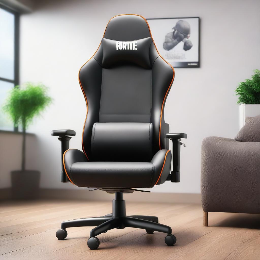 An epic, Fortnite inspired gaming chair in a product editorial style, modeled with high-end 32K HD textures and attention to detail