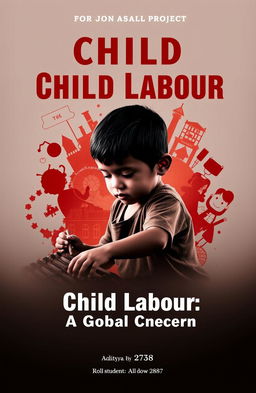 A cover design for an ASL project on child labour, created by Aditya, a 12th-grade student, roll number 2787
