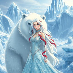 An enchanting icy kingdom filled with magnificent ice sculptures and towering glaciers, featuring a stunning ice castle in the distance