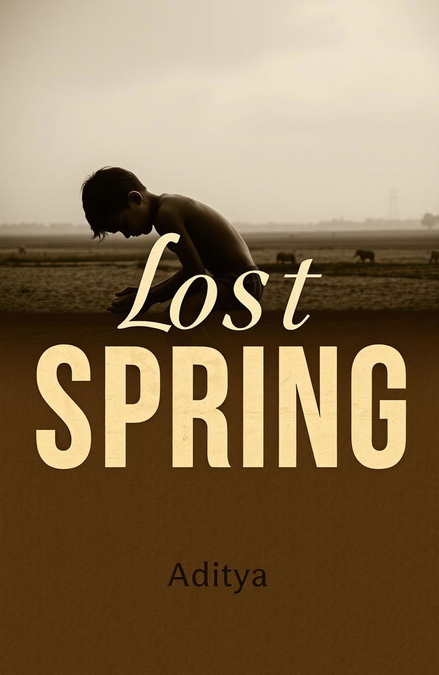 A book cover design for a project on child labour, titled 'Lost Spring', written by Aditya