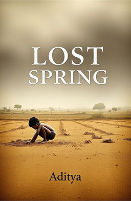 A book cover design for a project on child labour, titled 'Lost Spring', written by Aditya