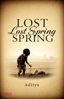 A book cover design for a project on child labour, titled 'Lost Spring', written by Aditya