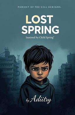 A striking and thought-provoking book cover design for a project on child labor, inspired by the chapter 'Lost Spring' by Aditya