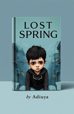 A striking and thought-provoking book cover design for a project on child labor, inspired by the chapter 'Lost Spring' by Aditya