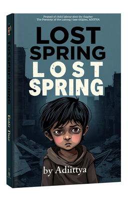 A striking and thought-provoking book cover design for a project on child labor, inspired by the chapter 'Lost Spring' by Aditya