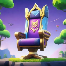 A detailed HD illustration of the vibrant Aegis Temple from Fortnite, intricately displayed on the back of a gaming chair.