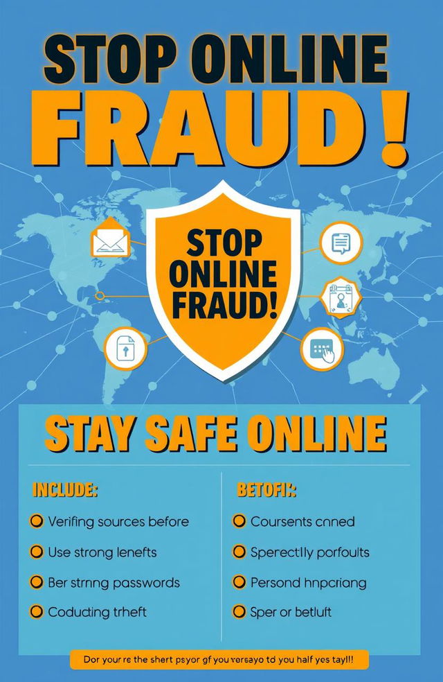 A bold and informative poster design focused on preventing online fraud