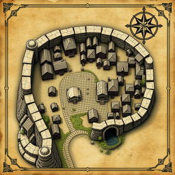 A detailed section map of South Neverwinter, focusing specifically on the area within its iconic stone wall and featuring the sewer entrance