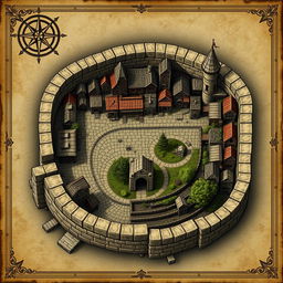 A detailed section map of South Neverwinter, focusing specifically on the area within its iconic stone wall and featuring the sewer entrance