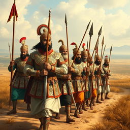 A scene depicting a group of Mughal soldiers marching with pride under the command of Akbar