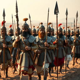 A scene depicting a group of Mughal soldiers marching with pride under the command of Akbar