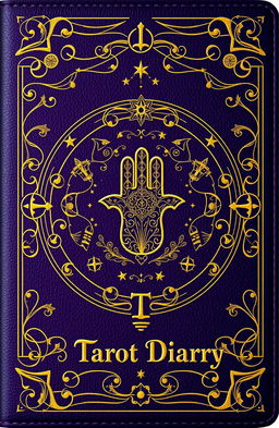 A luxurious and mystical Tarot diary cover design, beautifully illustrated with intricate details