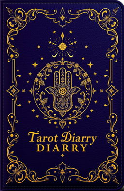 A luxurious and mystical Tarot diary cover design, beautifully illustrated with intricate details