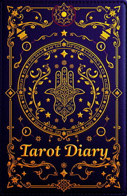 A luxurious and mystical Tarot diary cover design, beautifully illustrated with intricate details