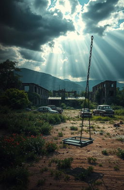 A dramatic and haunting landscape titled 'What Was Left Behind'