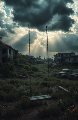 A dramatic and haunting landscape titled 'What Was Left Behind'