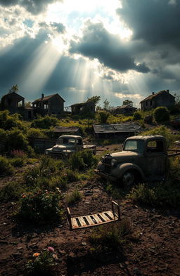 A dramatic and haunting landscape titled 'What Was Left Behind'
