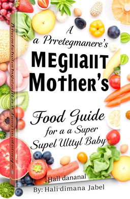 A beautifully designed book cover featuring the title "A Pregnant Mother's Food Guide for a Super Healthy Baby" and the author name "By: Halindimana Jabel" prominently displayed
