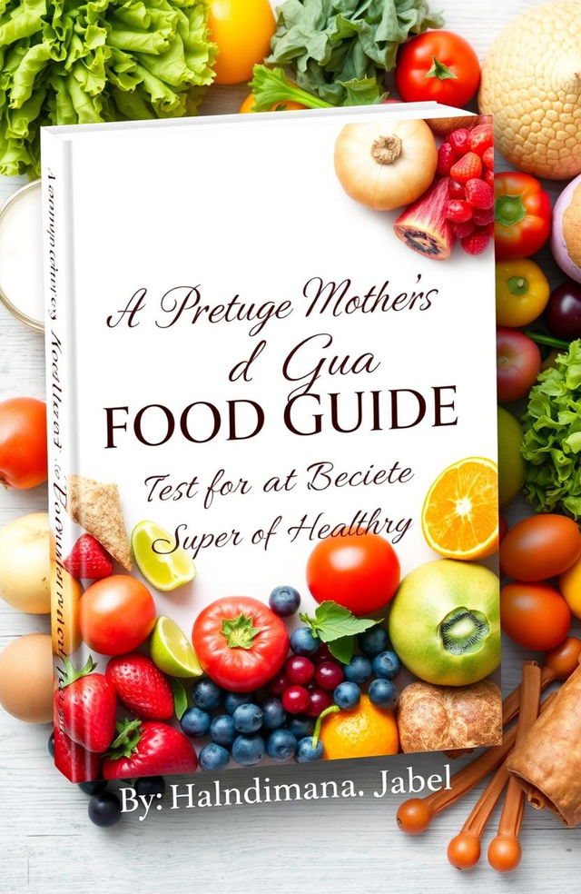 A beautifully designed book cover featuring the title "A Pregnant Mother's Food Guide for a Super Healthy Baby" and the author name "By: Halindimana Jabel" prominently displayed