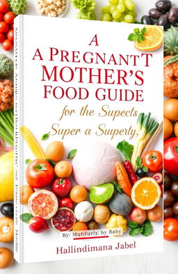 A beautifully designed book cover featuring the title "A Pregnant Mother's Food Guide for a Super Healthy Baby" and the author name "By: Halindimana Jabel" prominently displayed