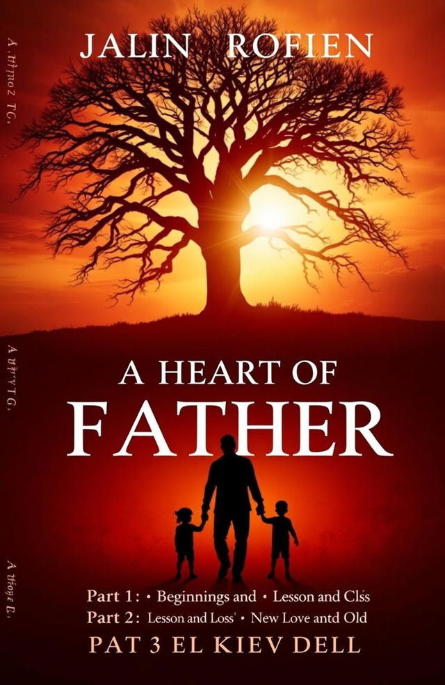 A visually captivating book cover for 'A HEART OF A FATHER' featuring an emotional and reflective scene