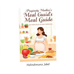 A visually appealing and informative book cover design titled 'A Pregnant Mother's Meal Guide for a Super-Healthy Baby' by Halindimana Jabel