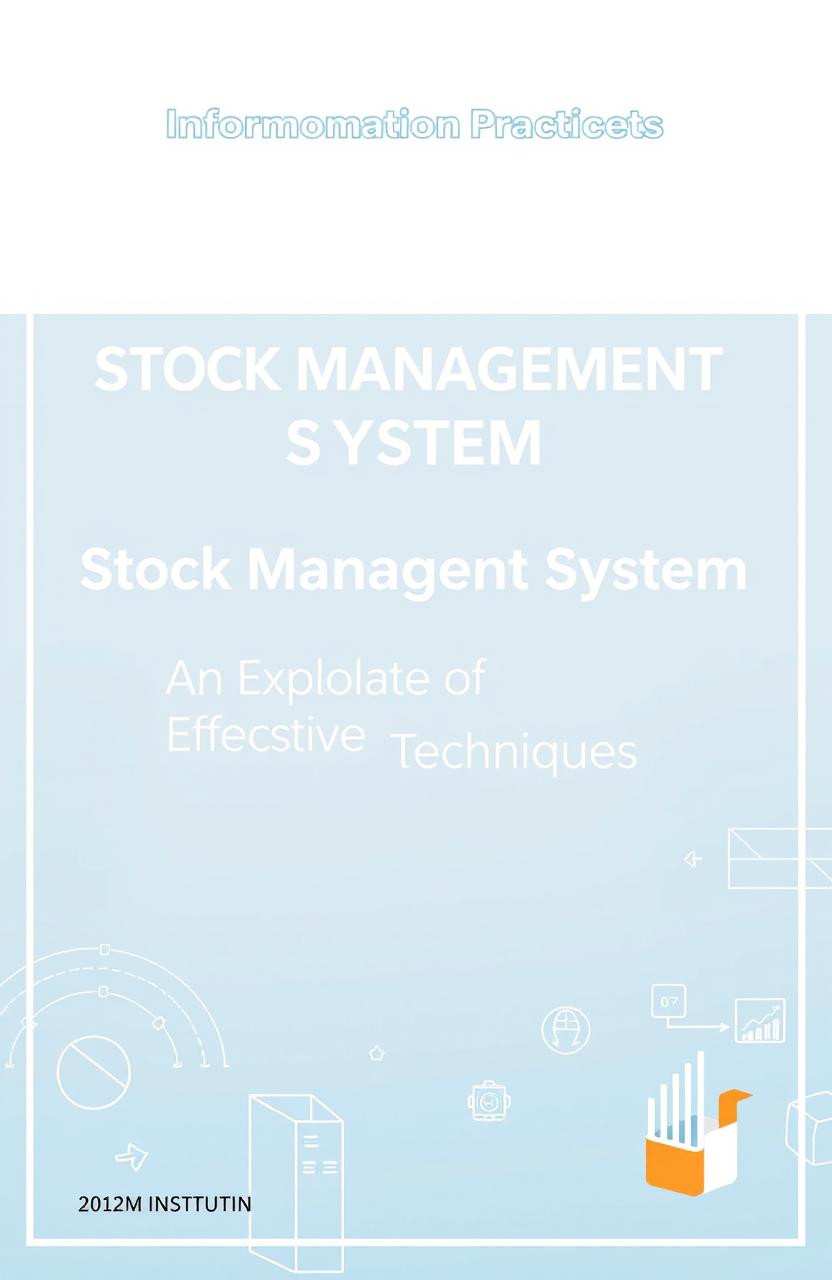 An academic project cover page for a report on Information Practices with the theme 'Stock Management System'