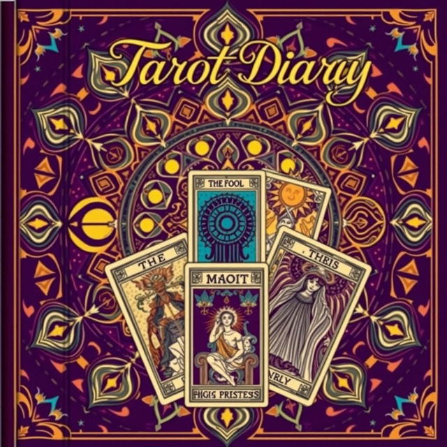 A beautifully designed tarot diary cover featuring intricate tarot card motifs