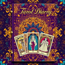 A beautifully designed tarot diary cover featuring intricate tarot card motifs