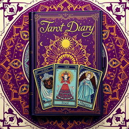 A beautifully designed tarot diary cover featuring intricate tarot card motifs