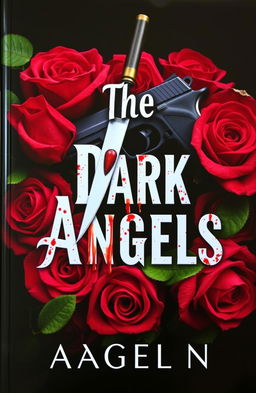 A dramatic book cover titled "The Dark Angels", featuring vibrant roses intertwined around the title