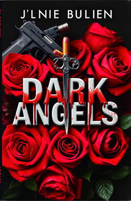 A dramatic book cover titled "The Dark Angels", featuring vibrant roses intertwined around the title