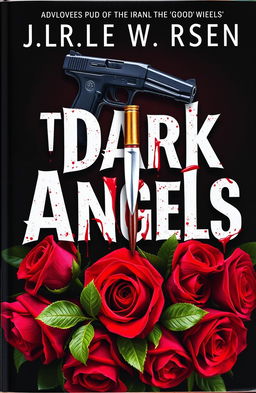 A dramatic book cover titled "The Dark Angels", featuring vibrant roses intertwined around the title