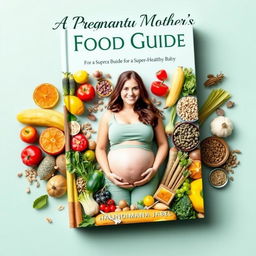 A beautifully designed food guide cover for a book titled 'A Pregnant Mother's Food Guide for a Super-Healthy Baby' by Halindimana Jabel