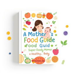 A visually appealing cover design for a baby food guide titled 'A Mother's Food Guide for a Super-Healthy Baby' by Halindimana Jabel