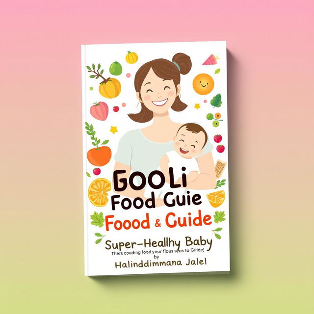 A visually appealing cover design for a baby food guide titled 'A Mother's Food Guide for a Super-Healthy Baby' by Halindimana Jabel