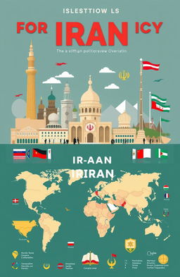 A professional and informative overview illustration showcasing the foreign policy of Iran