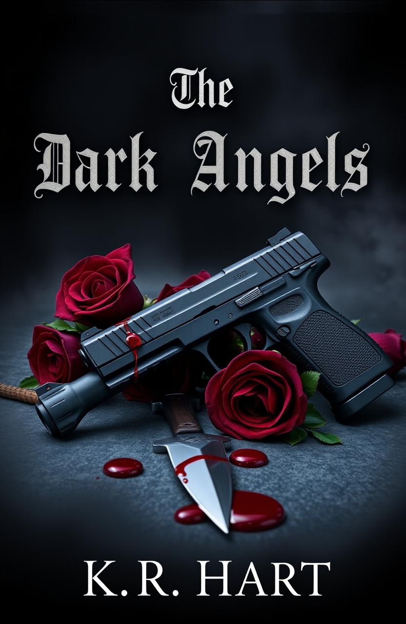 A moody and atmospheric book cover titled 'The Dark Angels' by K